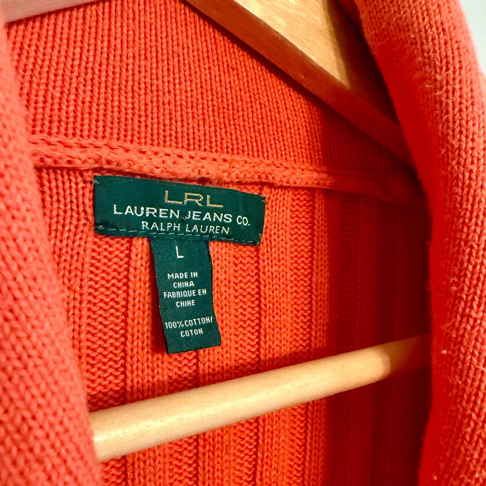Ralph Lauren LRL Lauren Jeans Co Vibrant Orange Cowl Neck Sweater Size L - Picture 2 of 5